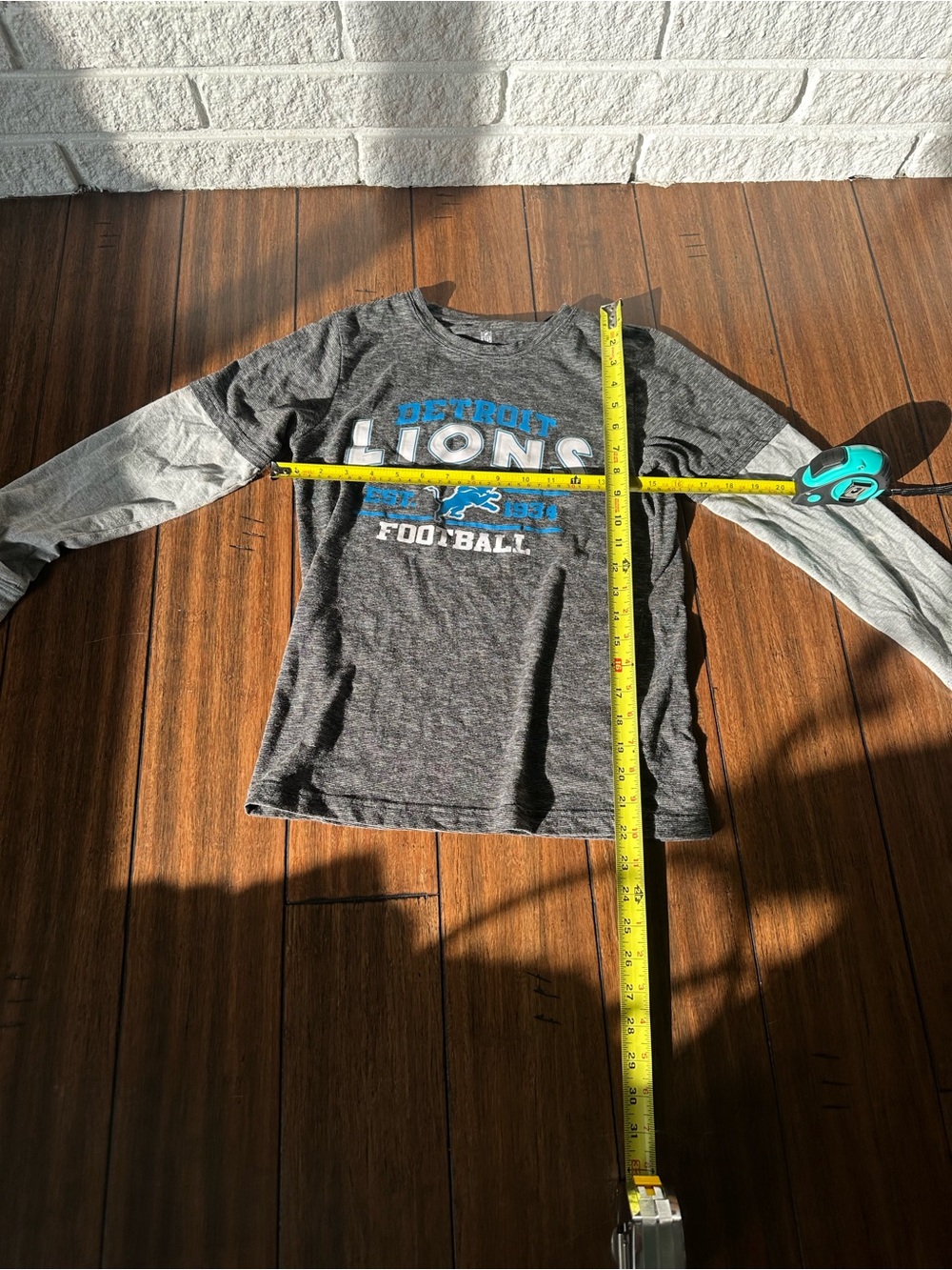 NFL Detroit Lions Kids' Long Sleeve Shirt - Gray and Light Gray with Blue Logo